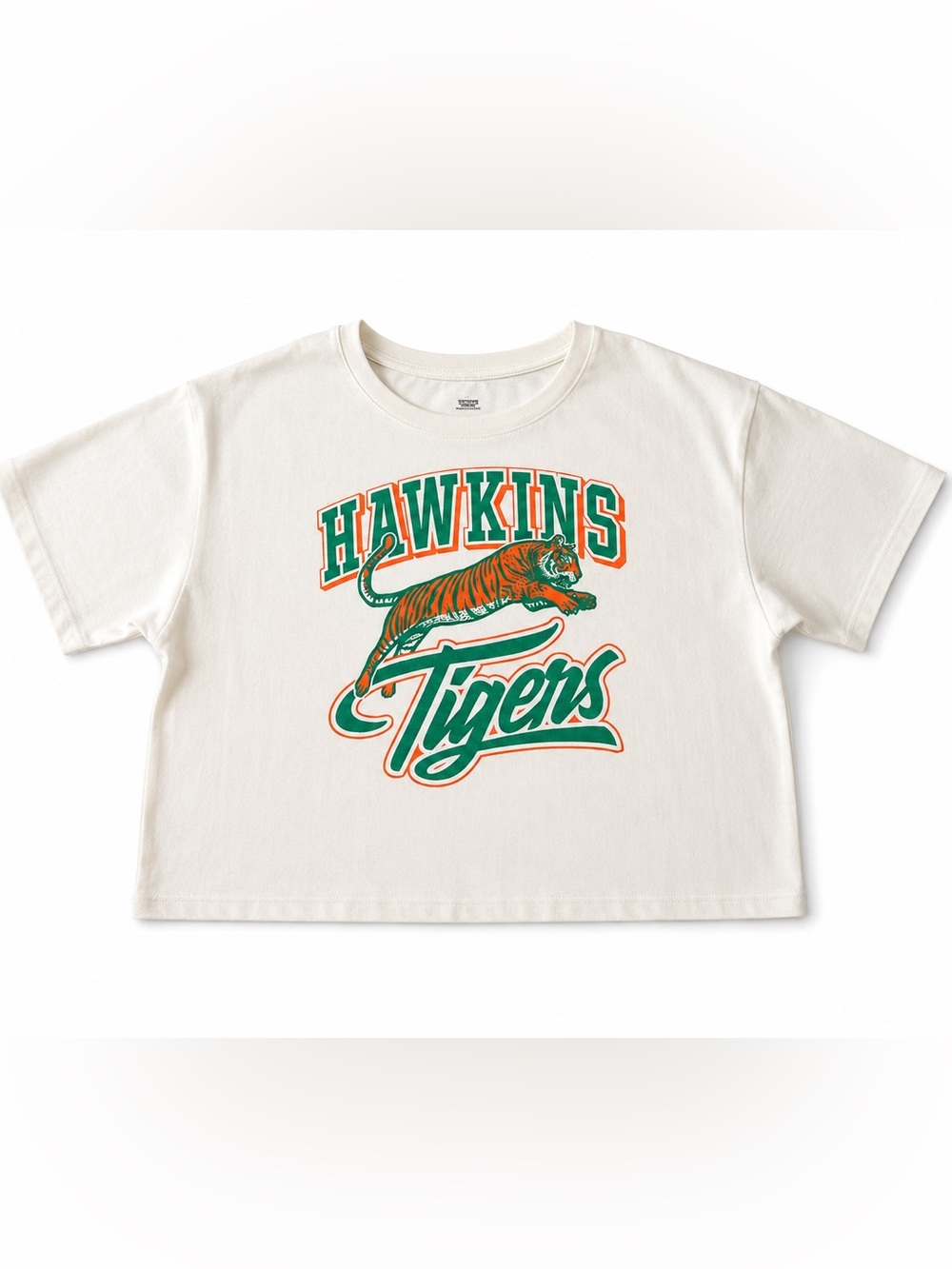 Official Stranger Things Hawkins High Tigers Crop Graphic T-Shirt - Medium